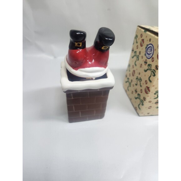 Santa Salt and Pepper  Tinsel Town Santa In Chimney Ceramic Set 180 Degrees - Picture 2 of 13